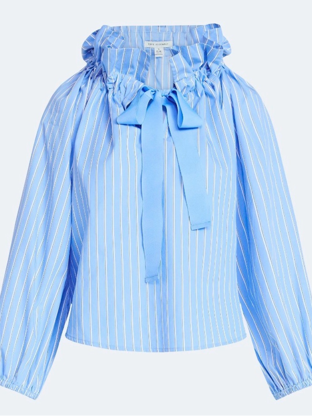 Ruffled Tie-Neck Stripe Blouse - Light Blue